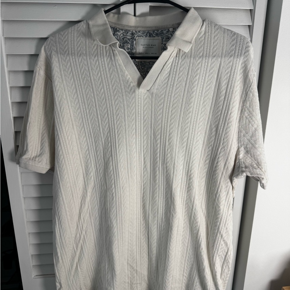 Cactus Textured Cream Men's Polo Shirt